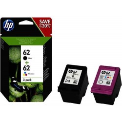 Pack de ahorro de 2 cartuchos de tinta original HP 62 negro/tricolor