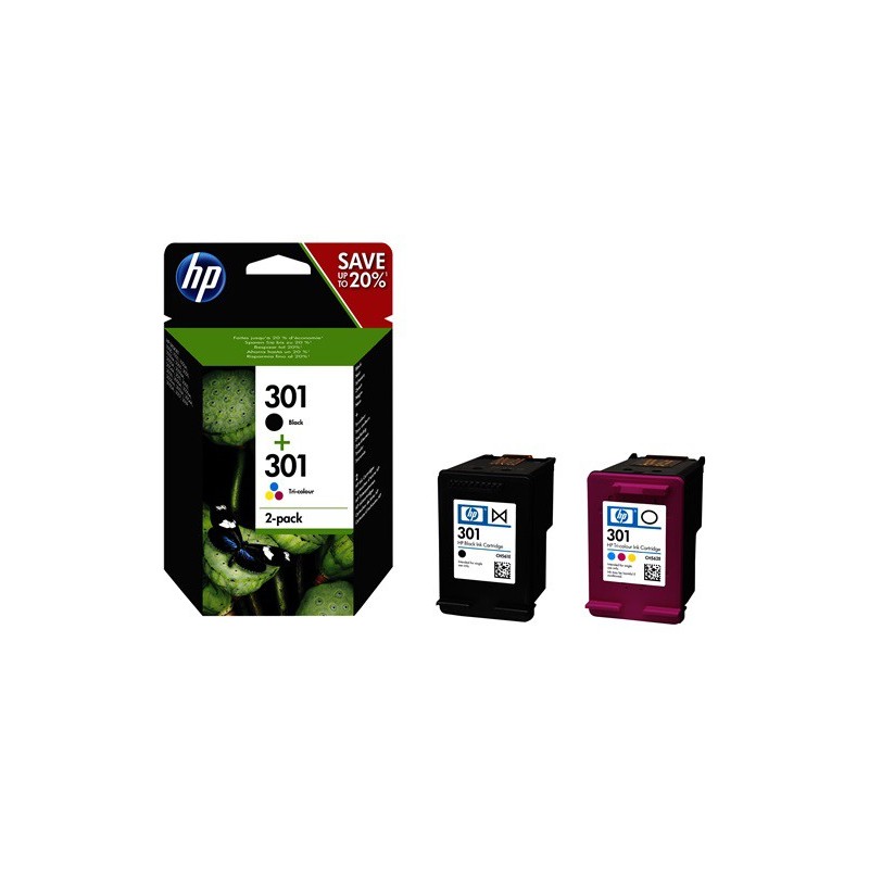 Pack de ahorro de 2 cartuchos de tinta original HP 301 negro/Tri-color